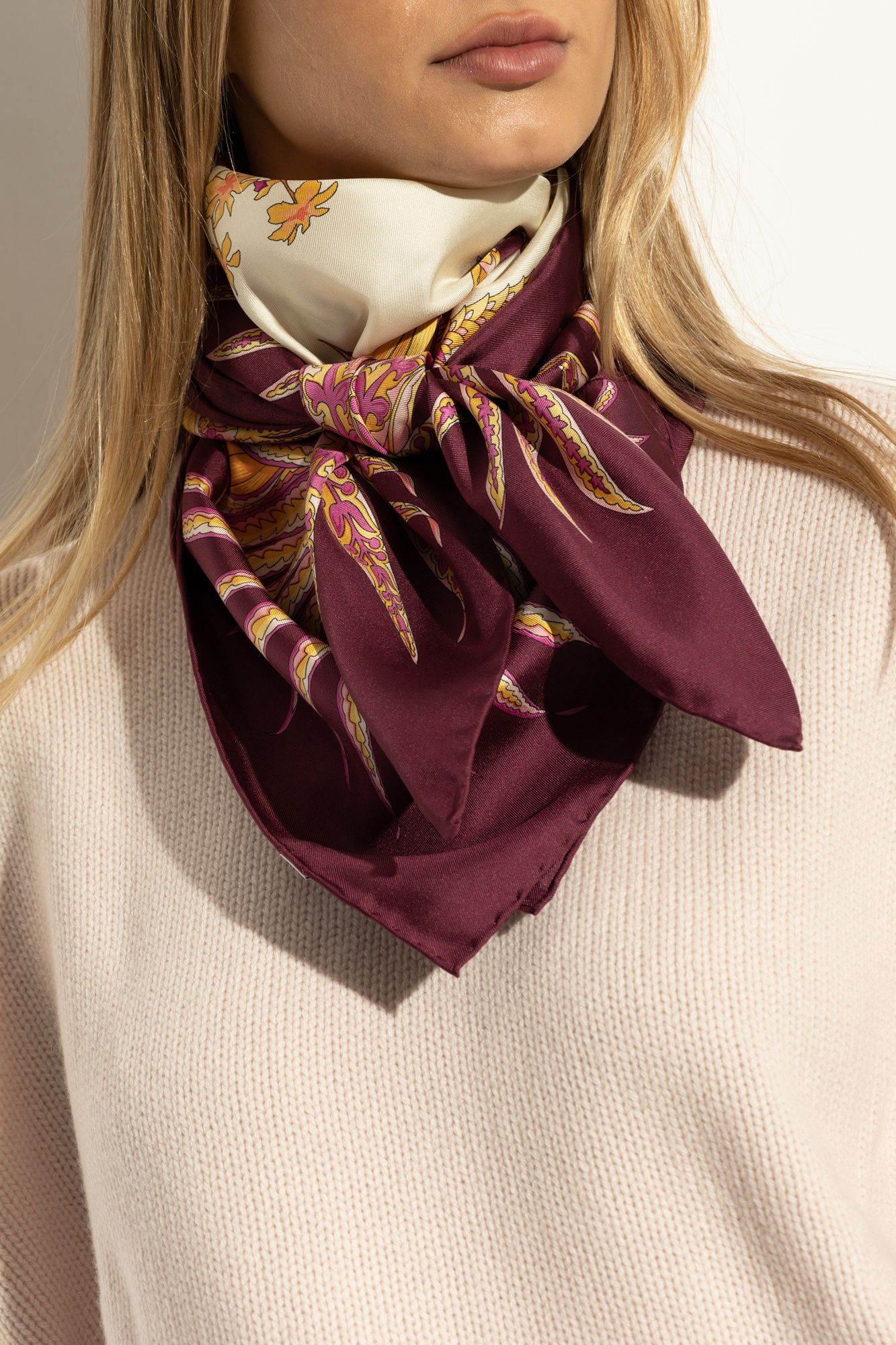 スカーフ Ferragamo Scarves Bordeaux Burgundy Silk scarf with print FERRAGAMO - Vitkac Italy